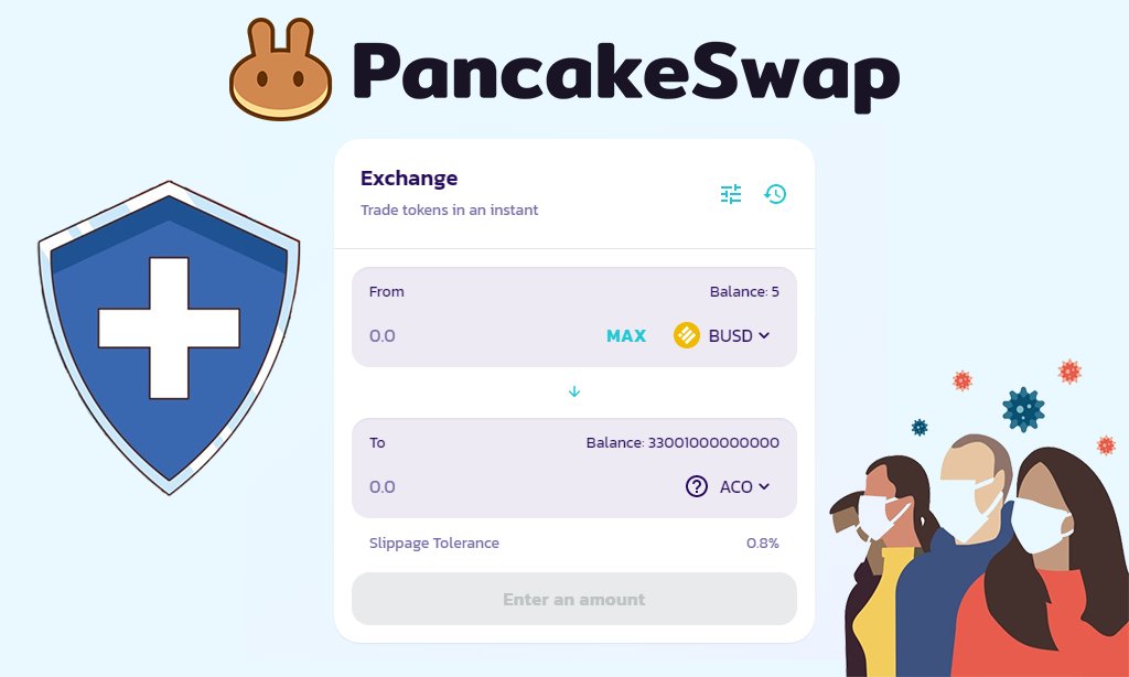 Right now. You can buy ACO on Pancakeswap.
Together contribute to the fund to protect doctors against the Sars-Cov-2 epidemic. For every 2% transaction
Contract: 0xcda8a25bf15cc33ac2dada28d3753cc9dca52a3f
#aco #acoswap #bsc #Pancakeswapv2