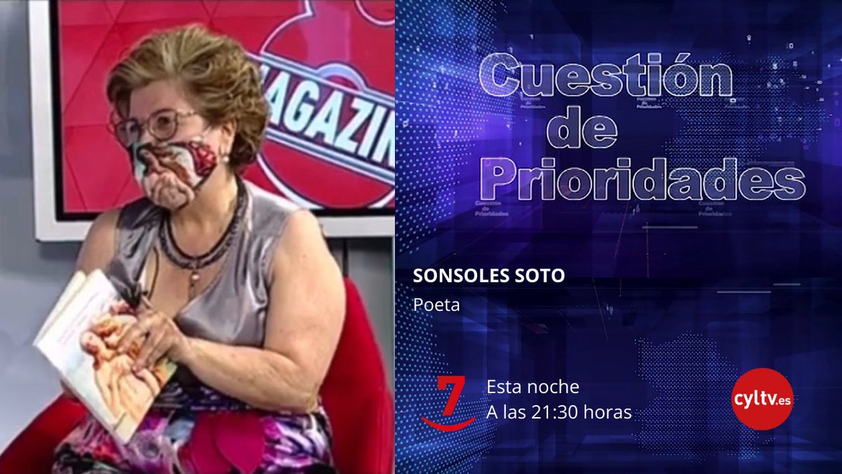 cyltv's tweet photo. Esta noche en #CuestiónDePrioridades @JLMartin_Rtvcyl entrevista a la poeta Sonsoles Soto 

🕤 A las 21:30 en La 7 https://t.co/NqgpVUKyYz