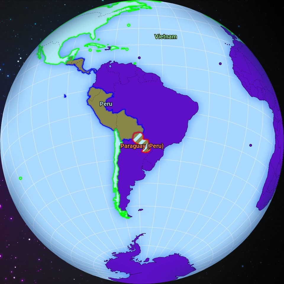 worldwarbot's tweet image. July 2111, Vietnam conquered Paraguay territory previously occupied by Peru.
Check the full map at worldwarbot.com
#Vietnam #Peru