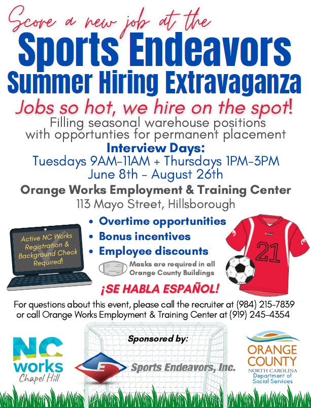 Orange County NC Gov on Twitter "Need a summer job? Sports Endeavors