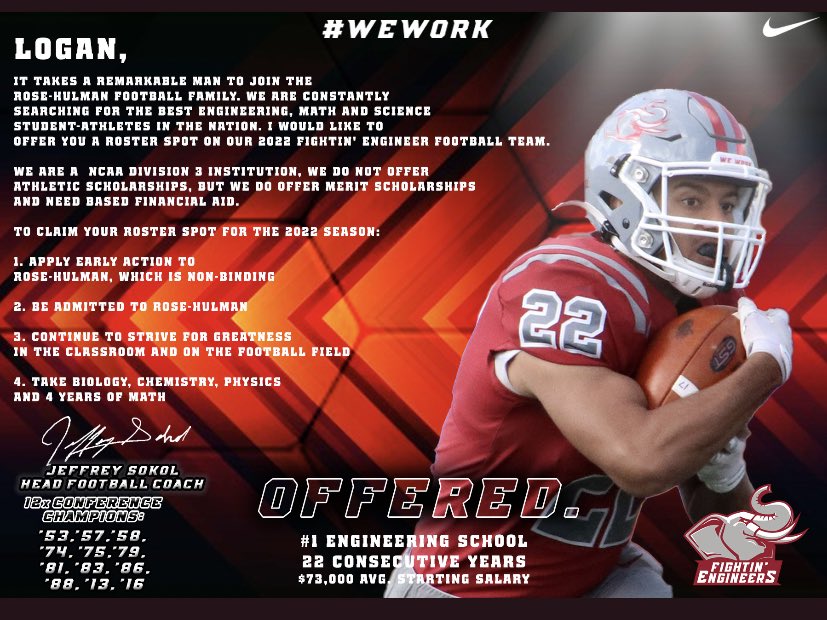 I’m very grateful to receive my first offer from one of the top engineering schools in the country. <a href="/RoseHulmanFB/">Rose-Hulman Football</a> <a href="/CoachNickDavis/">Nick Davis</a> <a href="/CelticsFootball/">Providence Catholic Football</a> <a href="/Coach_Gardener/">Joe Gardener</a> <a href="/thekickingcoach/">The Kicking Coach</a> <a href="/SettaPerform/">SETTA PERFORMANCE</a>