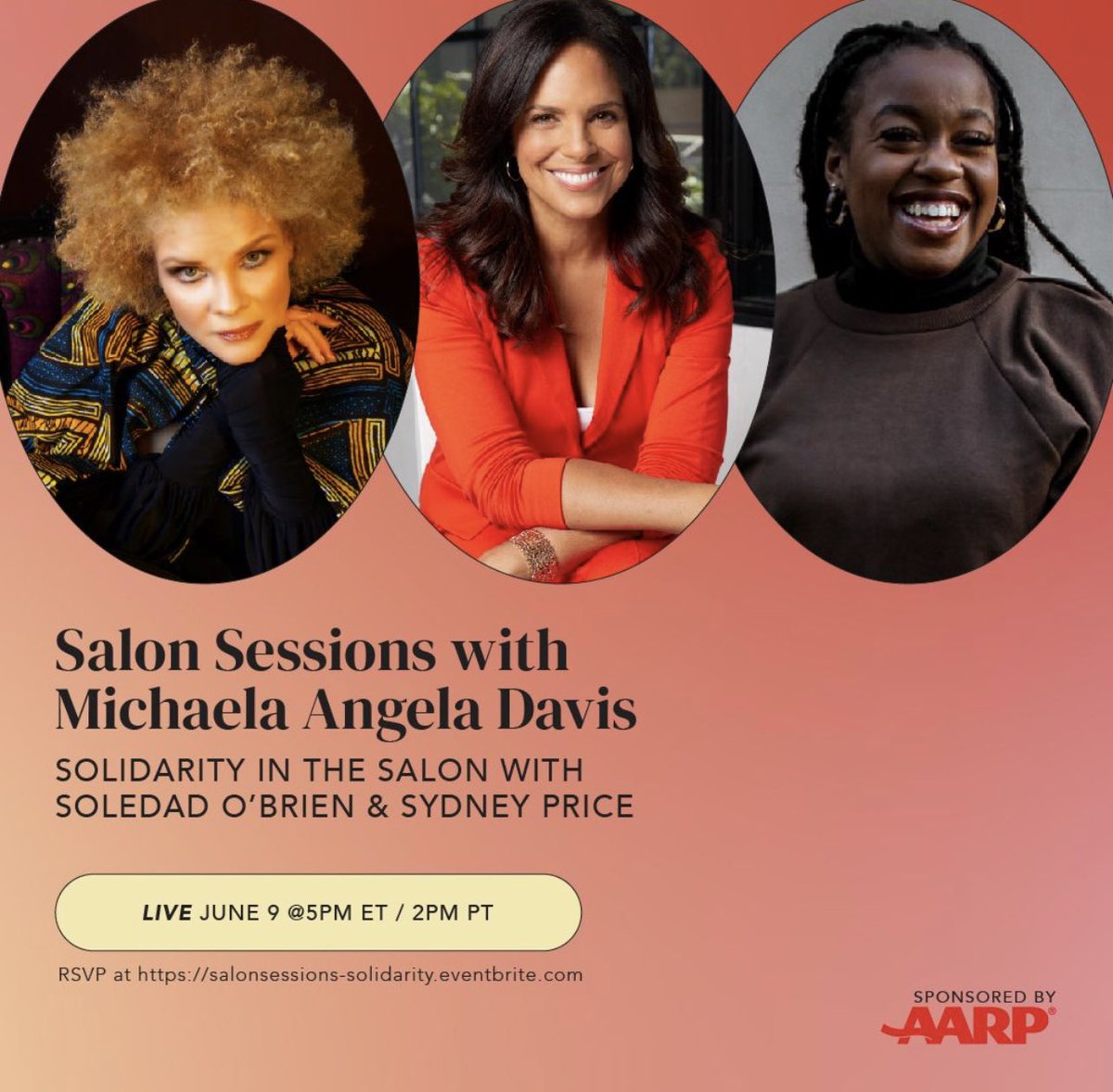 MichaelaangelaD's tweet photo. Tomorrow! Looking forward to joining my sister in media with meaning @soledadobrien to discuss Black + Brown women building + @sydthecreative in cross gen strengthening + HAIR #DisruptAging #AARPSalonSessions https://t.co/PzujgG22ec