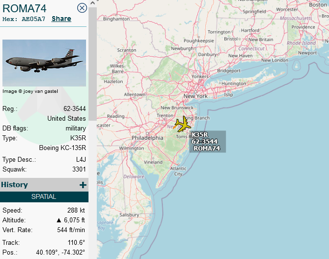 SirListenalot's tweet photo. #KC135 #AE05A7 as #ROMA74 relocating from McGuire to Bangor. https://t.co/1DNq23dNeh