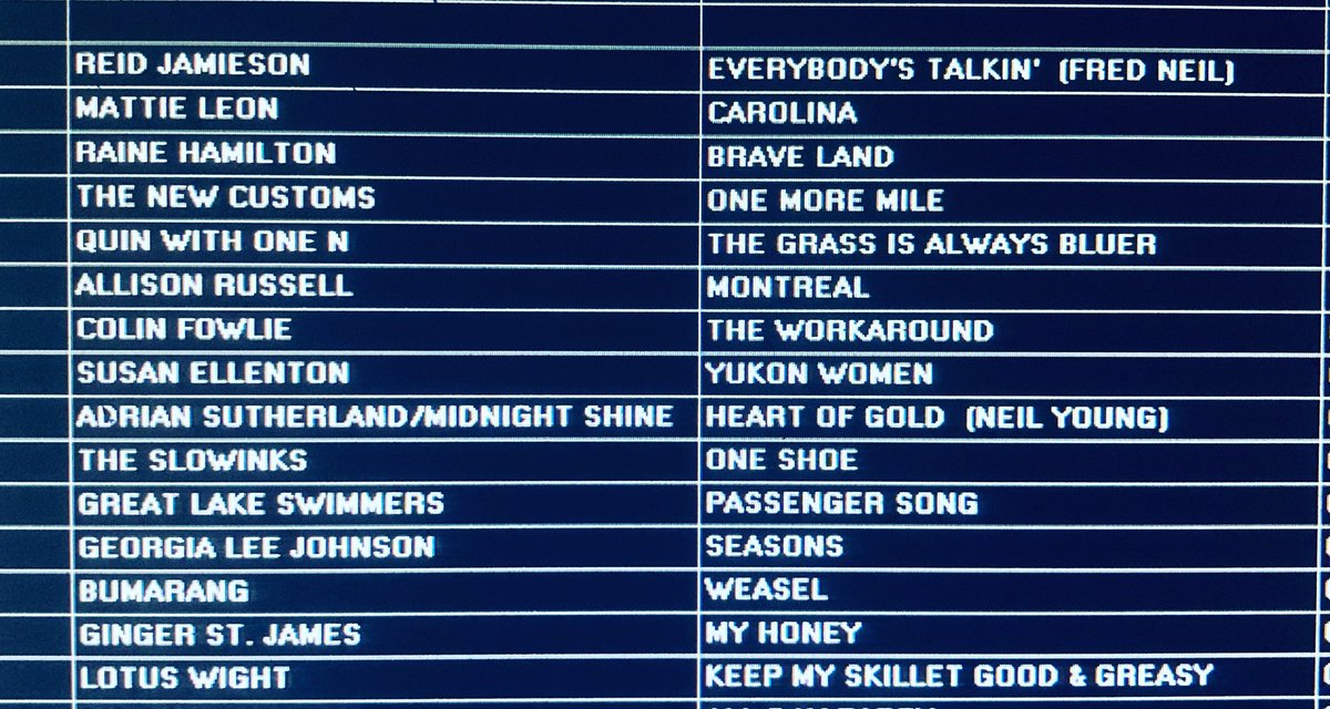 CdnRts Tues 8/6 10pE N🎶@reidjamieson <a href="/quinwithonen/">Quin With One “N”</a> <a href="/GreatLakeSwim/">Great Lake Swimmers</a> + <a href="/rainehamilton_/">Raine Hamilton</a> <a href="/TheNewCustoms/">The New Customs</a> <a href="/outsidechild13/">Allison Russell</a> <a href="/ColinFowlieNB/">Colin Fowlie</a> <a href="/SusanEllenton/">Susan Ellenton</a> @midnightshineon <a href="/theslowinks/">The Slowinks</a> <a href="/MsGingerStJames/">Ginger St. James</a> <a href="/bumarangmusic/">Bùmarang</a> Click LISTEN LIVE at erinradio.org