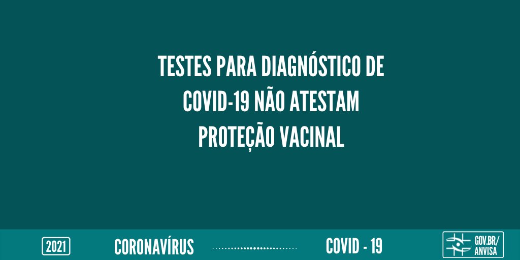 A Anvisa alerta que os testes para diagnóstico de Covid-19 disponíveis no mercado não devem ser utilizados para verificar o nível de proteção contra o novo coronavírus após a vacinação. Esses testes não têm essa finalidade. 

Saiba mais em bit.ly/3v39xJc