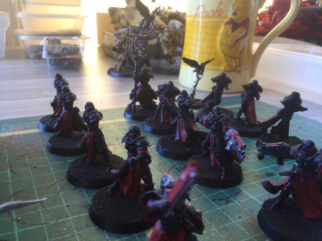 tiffanyszoneuk's tweet photo. Quiet afternoon spent painting my Sisters. One battle squad and a Retributor squad plus a Rhino. Still a long way to go. For now though. It’s dinner time. 😊 #adeptasororitas #sistersofbattle #retributors #orderofourmartyredlady #warhammer40k #paintingwarhammer #miniaturepainting https://t.co/0ooRUkRATH