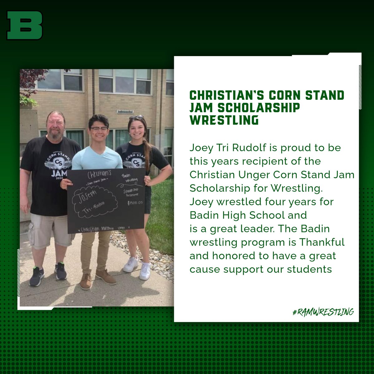Christians Corn Stand Jam Scholarship- Badin Wrestling
