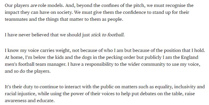 JMPSimor's tweet image. An extraordinarily moving letter, which responds perfectly to Lee Anderson MP who is boycotting England because the team chose to take the knee. The bile and vitriol permeating public discourse has diminished us all. Gareth Southgate puts that right in a beautiful open-minded way