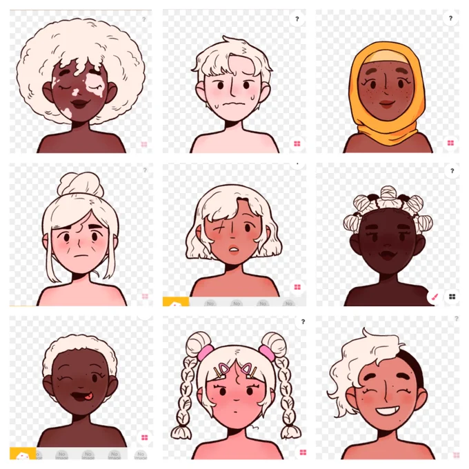 last time i talked about my picrew was in january so heres some updates!! as you can see im not finished with the hair color at all😭(17 dif colors for each hair piece is a lot!!) sad to say but im pretty sure im not even 50% done with the picrew :'') 