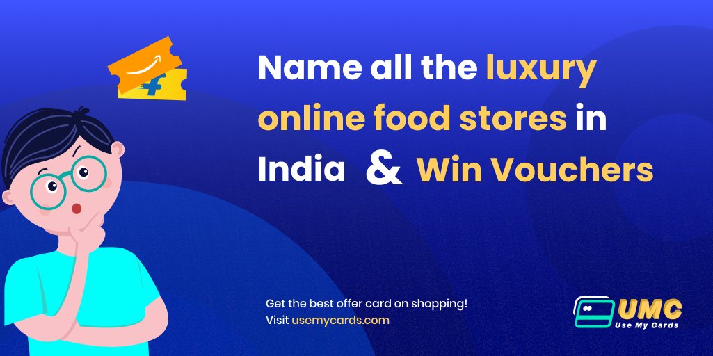 usemycards's tweet photo. It's #TuesdayTrivia again! There are multiple luxury food stores, online. Which one are they? Tell us an win a Rs. 300 amaon voucher.
#UseMyCards #UMCTrivia #LuxuryFoodStore #FoodStores #FoodDiscount #Discount #Giveaway #Contest https://t.co/0YuTWNwiZ8