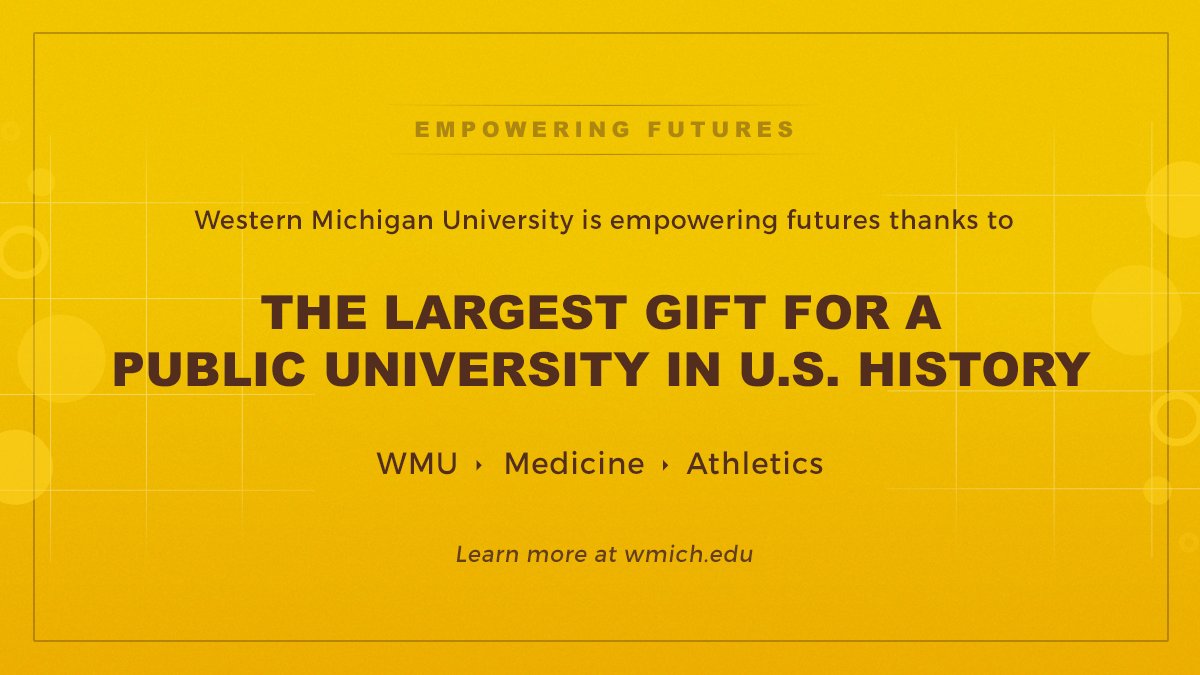 A historic $550 million gift aims to break down barriers to education and health care. It will empower students and the community for generations to come—so that ALL may learn. 

Explore the impact at wmich.edu/empoweringfutu….