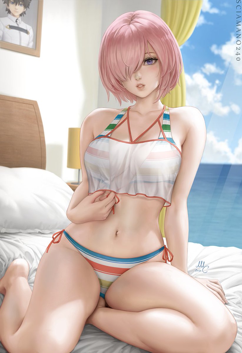 sciamano240's tweet image. Mashu Kyrielight from Fate/Grand Order, in her summer skin. Second reward of the June Patreon pack. 
Gotta love the see-through tease.