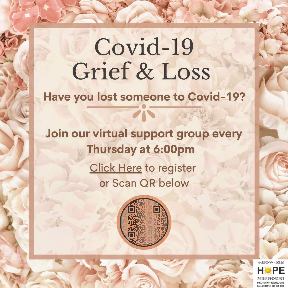 Show Me Hope – Crisis Counseling Program is holding a weekly grief and bereavement group for those that have lost a loved one due to COVID. Head to BHN’s linktr.ee/bhnstl to register. #griefduetocovid #behavioralhealthmatters