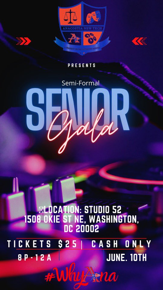 The_APYoung's tweet photo. @AnacostiaHigh presents the SENIOR GALA. Tickets are on sale daily from 10-2 in the main office $25 each. Dress to impress 👗👔. See you @studio52 for an evening of elegance💙❤️. @AnacostiaNAF @AnaAthleticDept @anacheer20020 https://t.co/7FmfIPgr2J