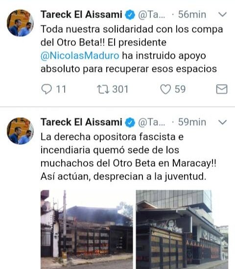 <a href="/rmessuti/">Roberto Messuti</a> <a href="/jorgerpsuv/">Jorge Rodríguez</a> Excelente hermano. Por cierto recuerda el asunto del ataque y quema dl CentroCultural <a href="/otro_beta/">FESTIVAL OTRO BETA</a> en Maracay durante las guarimbas del 2017 y q el presidente instruyó reconstruir y hasta ahora nada ha pasado. Este 24 de junio se cumplen 4AÑOS d ese ataque promovido por La Derecha