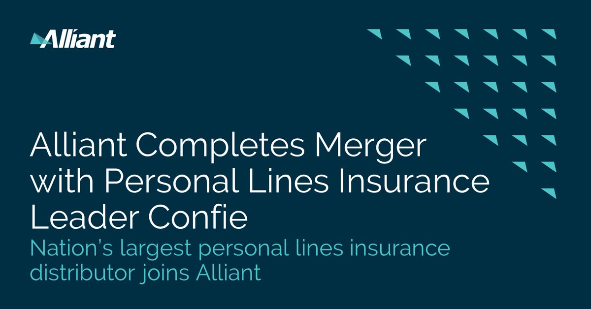 Alliant completes merger with Confie, placing the nation’s largest personal lines insurance distributor under the Alliant banner. #AlliantInsurance bwnews.pr/3gj6R4L