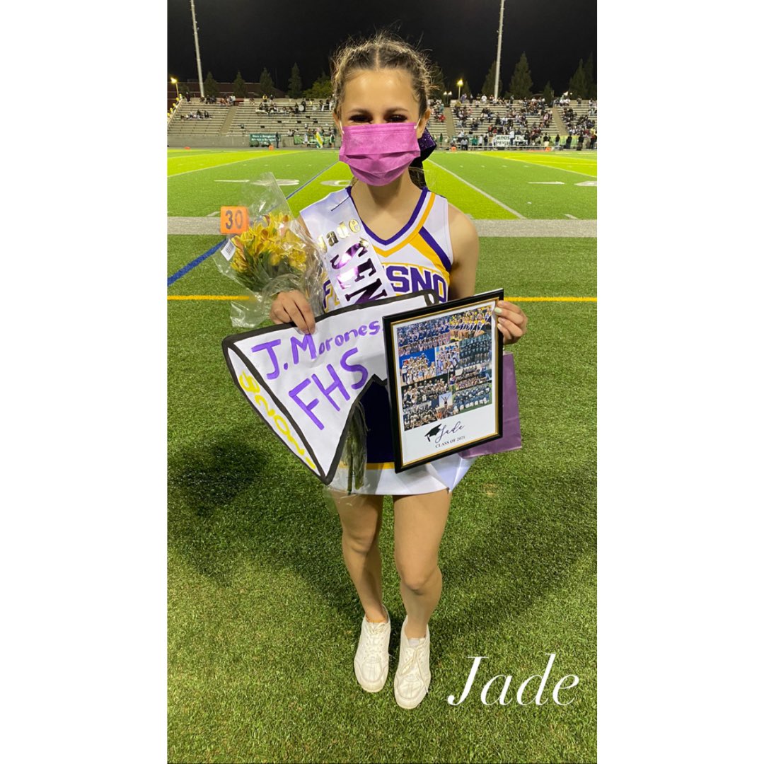 FresnoHighCheer's tweet photo. Senior Spotlight! ✨ We love our seniors Eliana, Jade, and Marissa!! We are going to miss you but can’t wait to see what you do next. 💜💛 https://t.co/LXjd3eEYRk