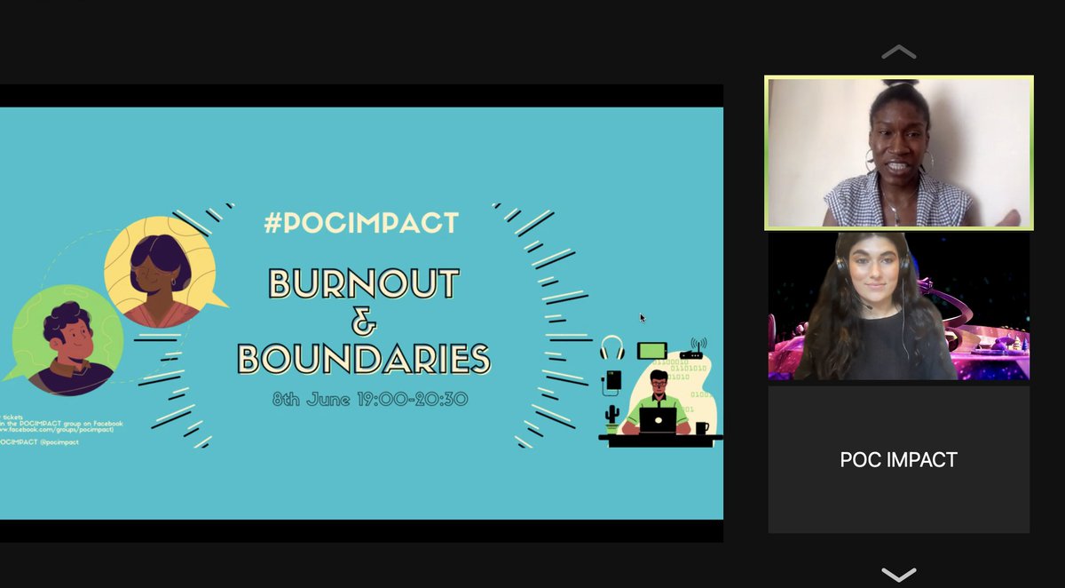 aaaand we're off! Our amazing organiser Riah kicks off our community event on boundaries and burnout. Looking forward to hearing from our speakers <a href="/sheetal_mist05/">Sheetal Mistry</a> <a href="/SandeepSaib/">Sandeep Saib 💚🧠🗣</a> #POCImpact