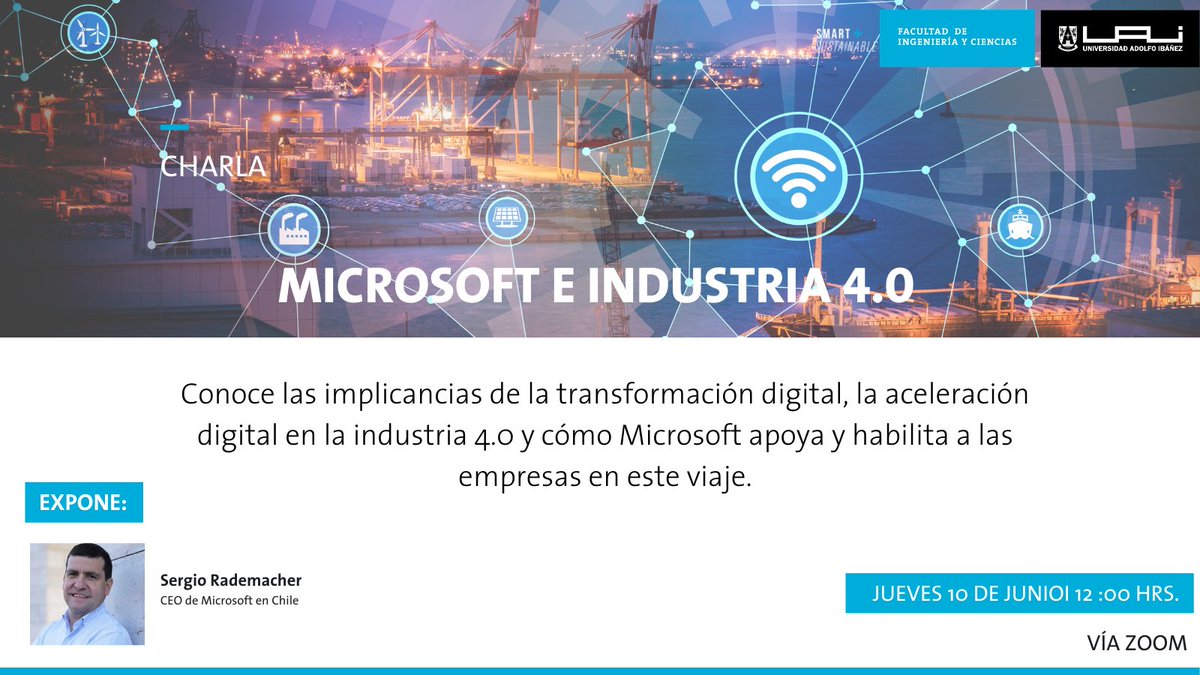 ingenieriaUAI's tweet photo. Este jueves no te pierdas la charla de #IngenieríaUAI “Microsoft e Industria 4.0”, donde el CEO de #MicrosoftChile, Sergio Rademacher, compartirá la experiencia de la compañía en el apoyo a otras en el viaje de transformación digital. Accede aquí: https://t.co/Asvrfj4R1k https://t.co/jprtRCZMJY