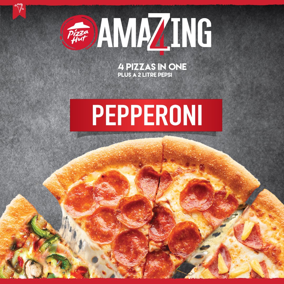 PizzaHutJm's tweet photo. Four flavours...one AMAZING Pizza 😋 PLUS a FREE 2 Litre Pepsi! Order the #Amazing4 pizza from Pizza Hut for Call & Collect or Delivery at 876-755-4HUT (4488) 📲 🍕 https://t.co/oxthHW6x9u