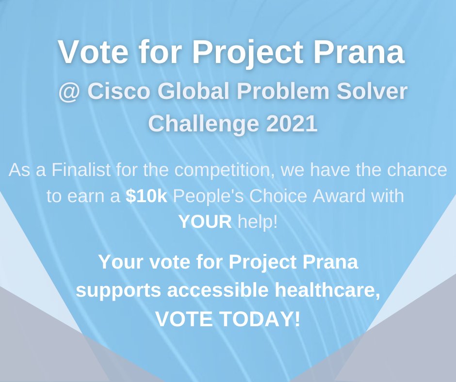There is still time left to vote for Project Prana at the <a href="/CiscoChallenge/">Cisco Global Problem Solver Challenge</a>. Help us win the People's Choice Award, worth $10k USD, by voting today! Link in bio

#techforgood