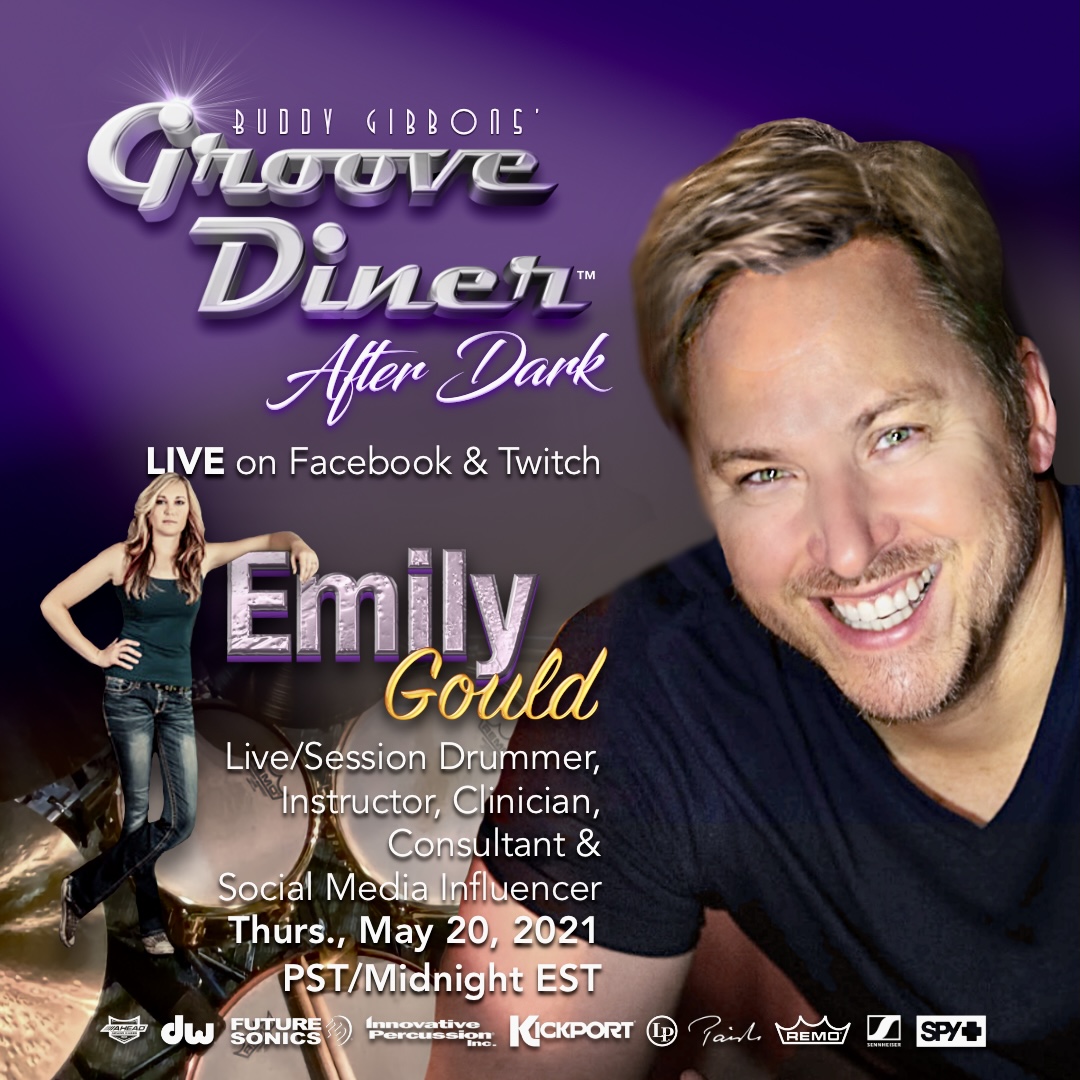LIVE this week & special guest, @emilygoulddrums🥁! 

Thurs, 6/10 at 9PM PT/Midnight ET.
Facebook
@groovedinerafterdark 

#drums #drummer #drummerpodcast @spyoptic @sennheiser @paistecymbals @lpmusicofficial @innovativepercussion @kickport @futuresonics  @dwdrums @remopercussion