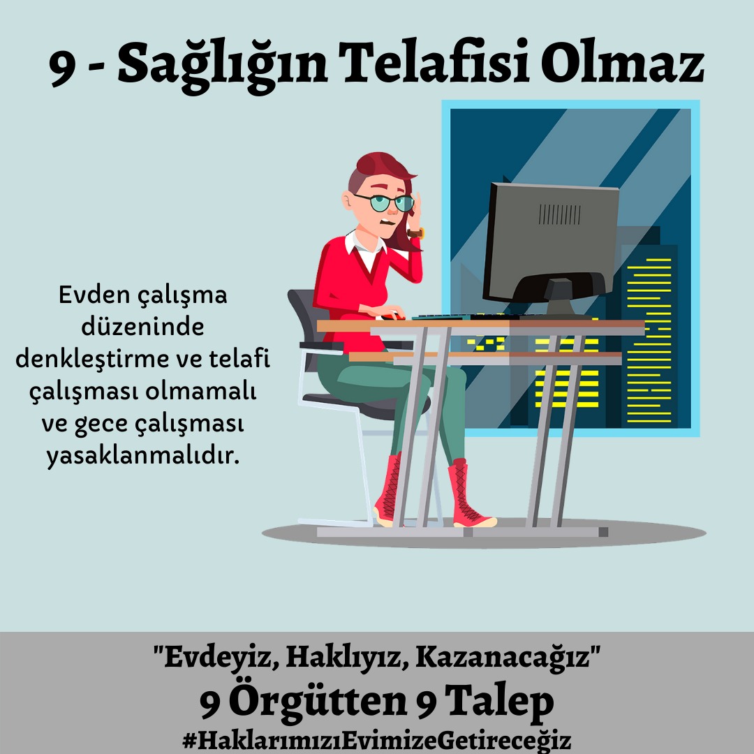 ofissizler's tweet photo. Evden çalışma düzeninde denkleştirme çalışması ve gece mesaisi yasaklanmalıdır.

#HaklarımızıEvimizeGetireceğiz #ofissizler https://t.co/EZOprfIH7X