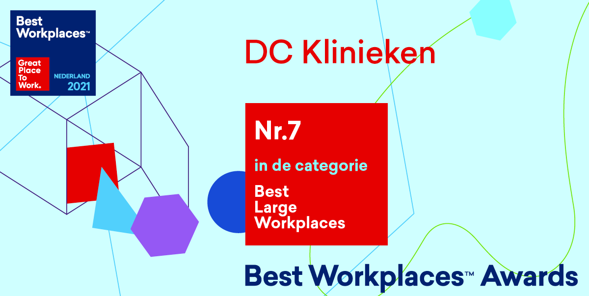 Met trots delen wij mee als nummer 7 van de Best Large Workplaces 2021 te zijn geëindigd. Ook willen wij graag alle andere genomineerden van harte feliciteren met dit fantastische resultaat! #trots #NLBestWorkplaces2021 #greatplacetowork #werkenbijdcklinieken