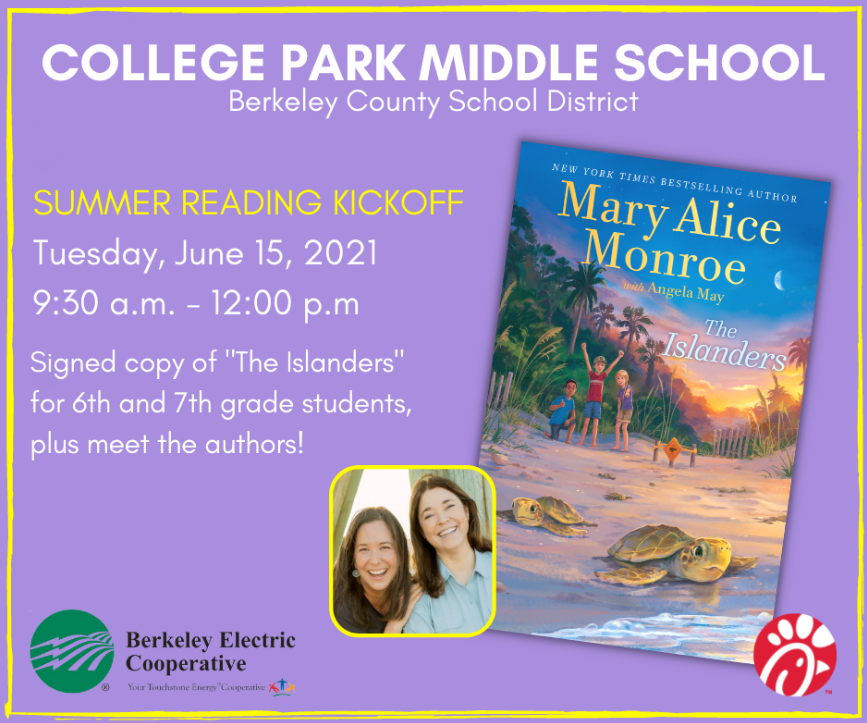 cpmiddle's tweet photo. NEWS Flash! @cpmiddle will host an event featuring New York bestselling author, Mary Alice Monroe, and former CPM student, Angela May. Check it out! #cpmstrong @BCSDAandI @bcsdschools @maryalicemonroe #theislanders https://t.co/Z7mbUKHA17