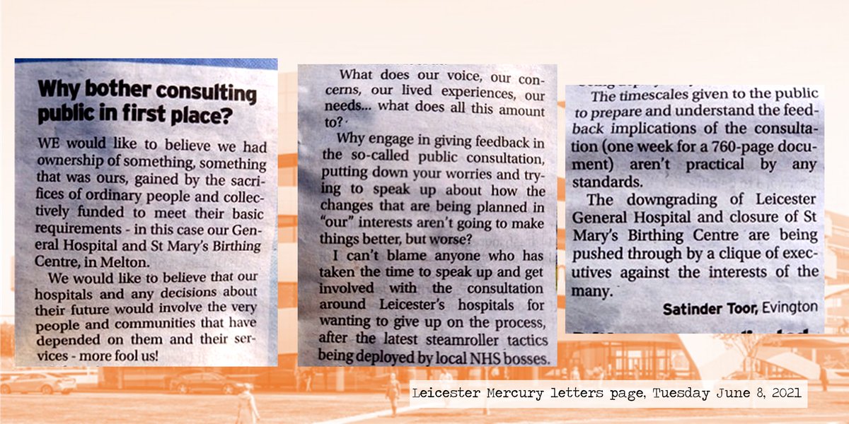Particularly poignant letter in the Leicester Mercury given today's decision by Leicester NHS bosses to simply go ahead and ignore the concerns of the people they were supposed to be consulting. Very damaging for democracy!
