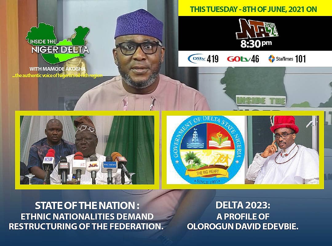 ndntvnigeria's tweet photo. Join us every Tuesday for Inside the Niger Delta with Mamode Akugha on NTANEWS24 at 8:30pm 
#insidethenigerdelta #ndntv #tuesdayvibe #tuesdaymotivations #KeepitOn https://t.co/1Ilflvuhj6