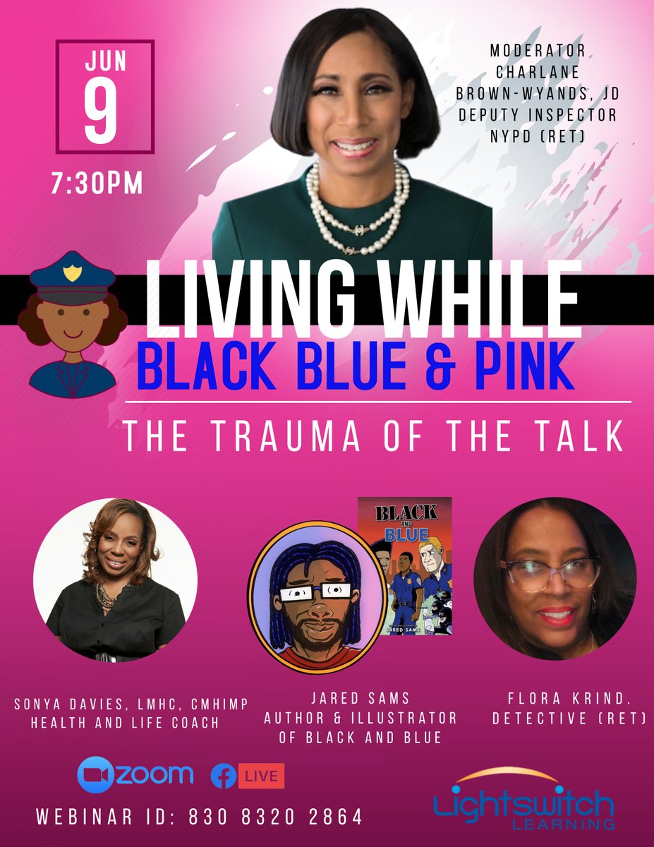 Ready for "The Talk" tomorrow? Join Charlane Brown-Wyands, host of Living While Black Blue &amp; Pink, June 9, 7:30 pm ET for a webinar about “The Talk" and how parents can address social injustices and racism with their children. To Register: us02web.zoom.us/webinar/regist…  
<a href="/NYCSchools/">NYC Public Schools</a>