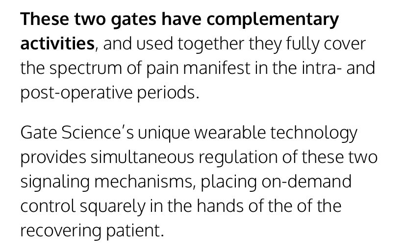 Our science: 

Two independent gates control transmission along peripheral pain pathways. These gates operate at the synaptic and molecular levels: 

#gatescience #healthcare #acutepain #chronicpain #postoperativepain #orthopedics #orthopedicsurgery