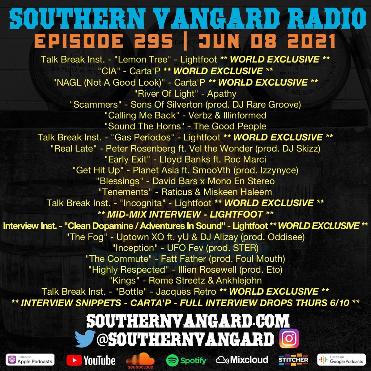 southernvangard's tweet photo. Ep295 UP NOW @southernvangard #RADIO!
ALL PLATS: https://t.co/uUF0yZcTa1
@LightFootBeats EXCLUS & INTRVW!
#CARTAP EXCLUS, INTRVW DROPS THURS!
#JACQUESRETRO EXCLU VIA @JScienide STATIC KING RECORDS!
@Cappuccinomeeks @jondoeATL
#SmithsonianGrade #TwiceAWeek
#WeAreTheGard https://t.co/dstDgZgsFA