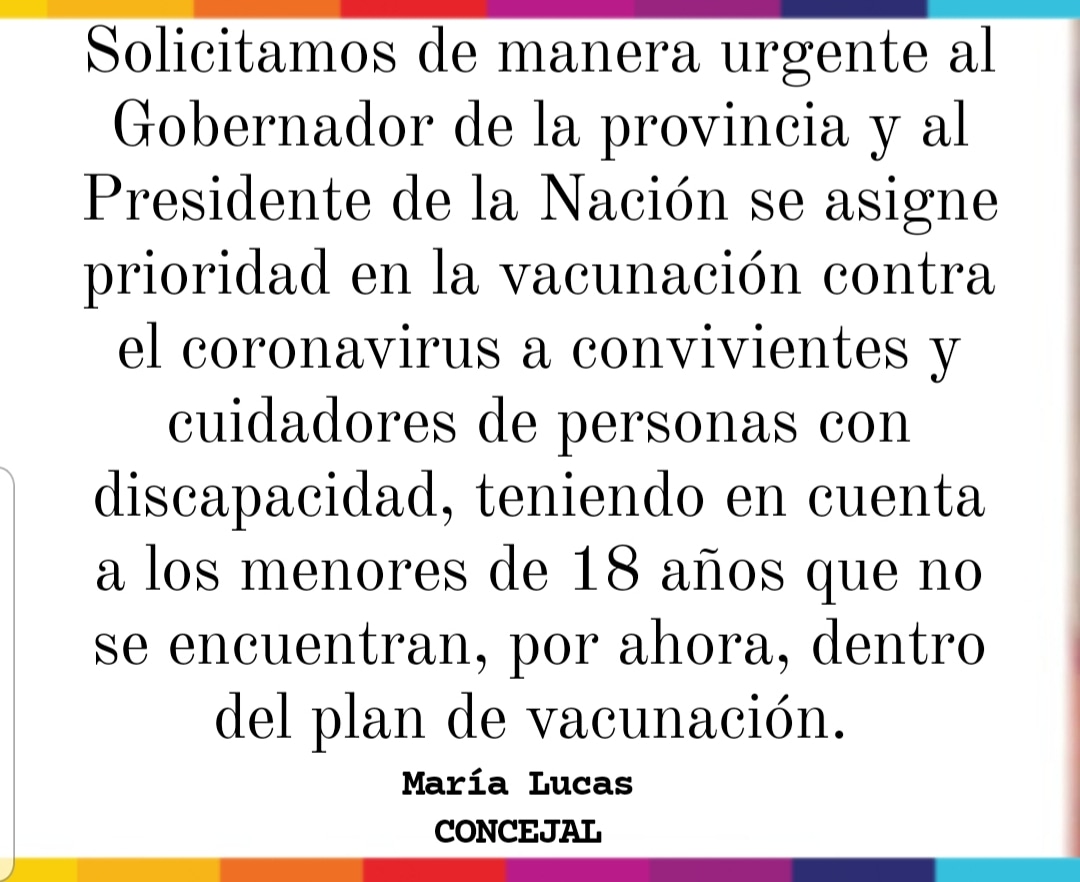 Es importante que se priorice la vacunación de los convivientes y familiares de las personas con discapacidad, sobre todo de los niños y adolescentes (menores de 18 años) que no se encuentran vacunados. 

#Proyecto #JuntosPorElCambio #CarlosCasares #COVID19 <a href="/Kicillofok/">Axel Kicillof</a> <a href="/alferdez/">Alberto Fernández</a>