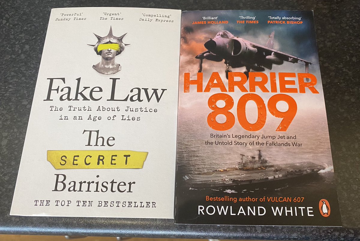 ArboristSteve's tweet photo. Went into Tesco looking for @BarristerSecret #FakeLaw and had the massive bonus of finding #Harrier809 by @RowlandWhite as well. #wellchuffed #whichonefirst 🤔 https://t.co/05P2LOE2fk