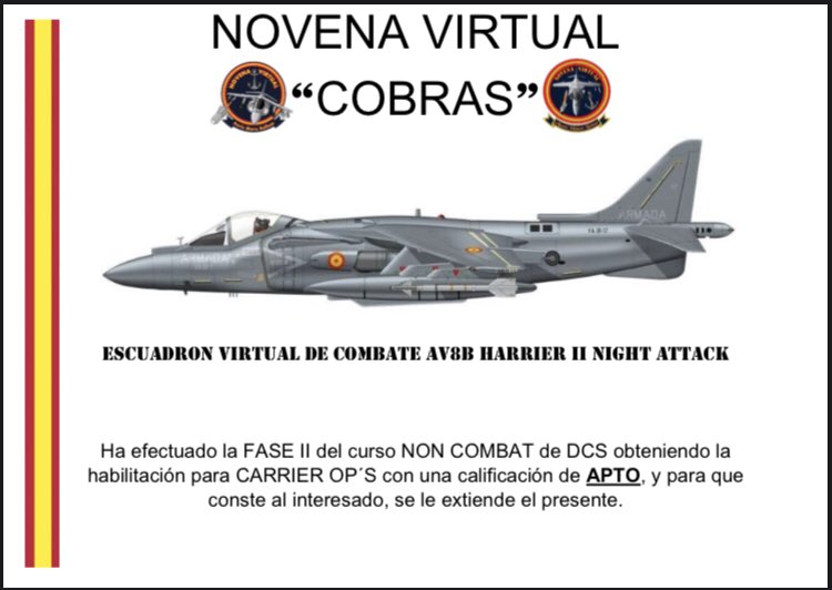 NovenaVirtual's tweet photo. Felicitamos a nuestro piloto #Ibeca por su calificación de APTO en la Fase II de #CombatReady consistente en Carrier Operations. https://t.co/6EABGU00R5