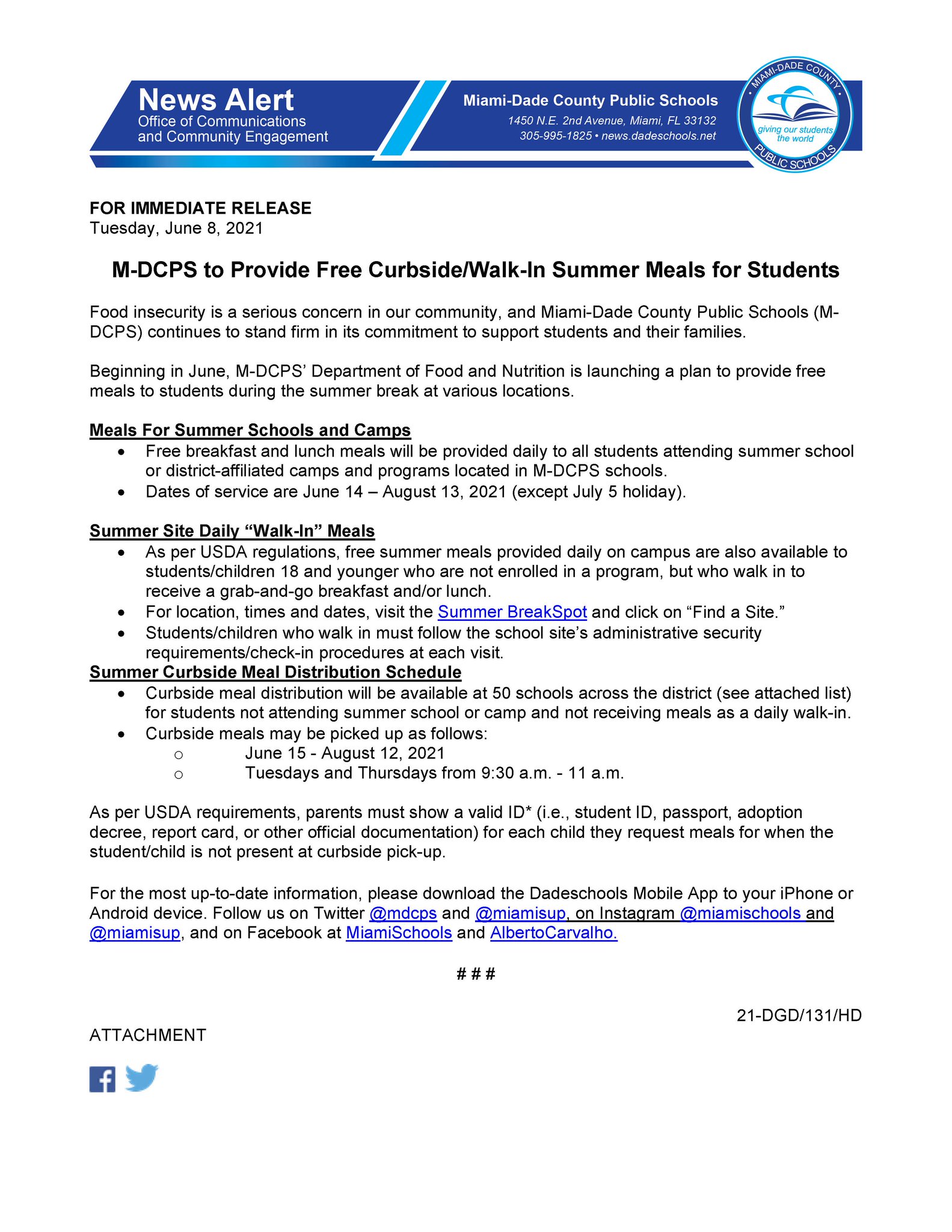 MiamiDade Schools on Twitter ".MDCPS to Provide Curbside, WalkIn