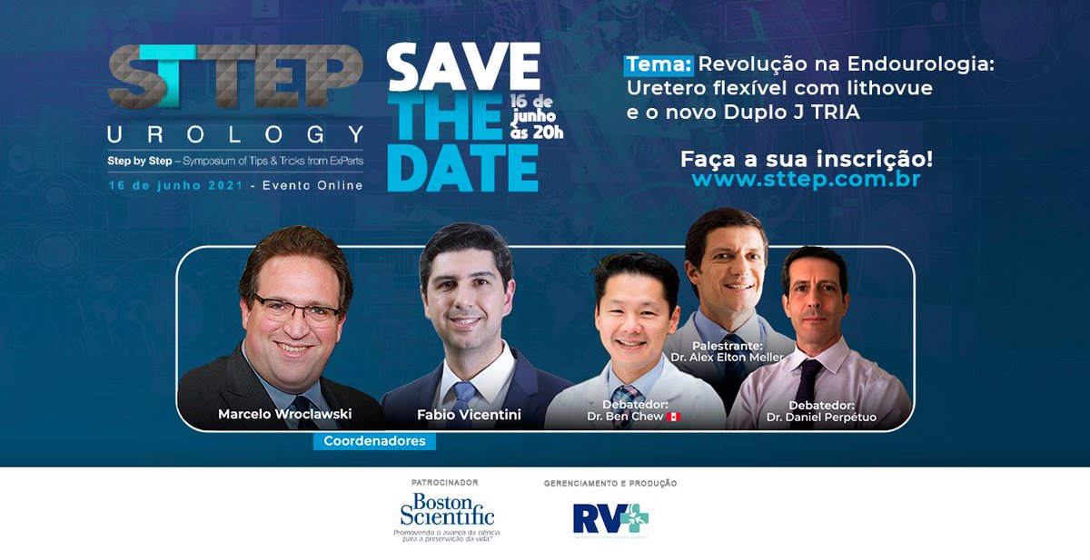 No dia 16 de junho, às 20h, estarão reunidos grandes especialistas da área para falar sobre "Revolução na Endourologia: Uretero flexível com lithovue e o novo Duplo J TRIA".⠀

INSCREVA-SE: sttep.com.br⠀
⠀
#RVMAIS #Eventos #Saúde #Medicina #STTEP #Urologia