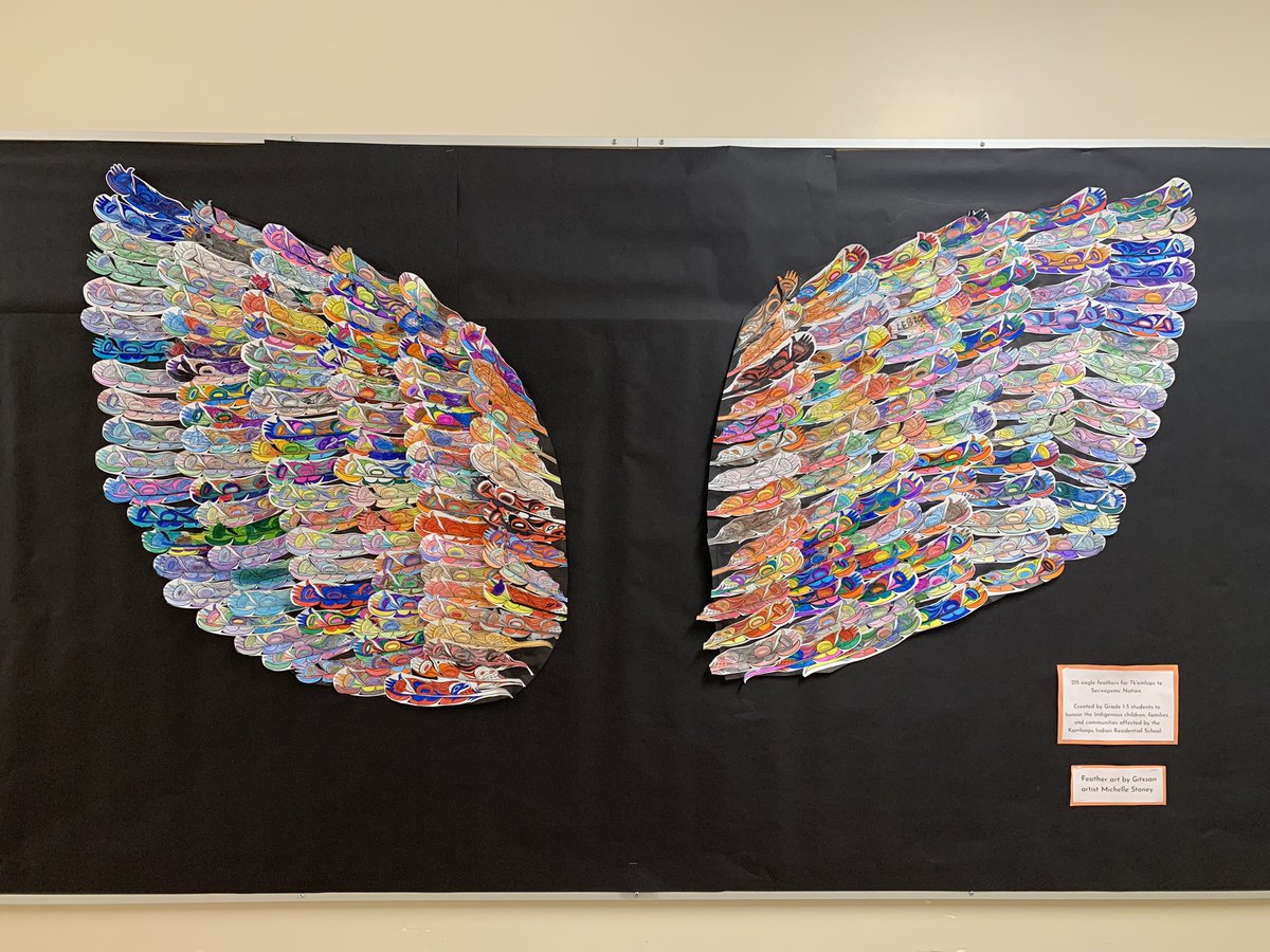 Marla Margetts Feather Art By Gitxsan Artist Michelle Stoney With Permission 215 Eagle Feathers For Tk Emlups Te Secwepemc Nation Created By Grade 1 5 Students To Honour The Indigenous Children Families And