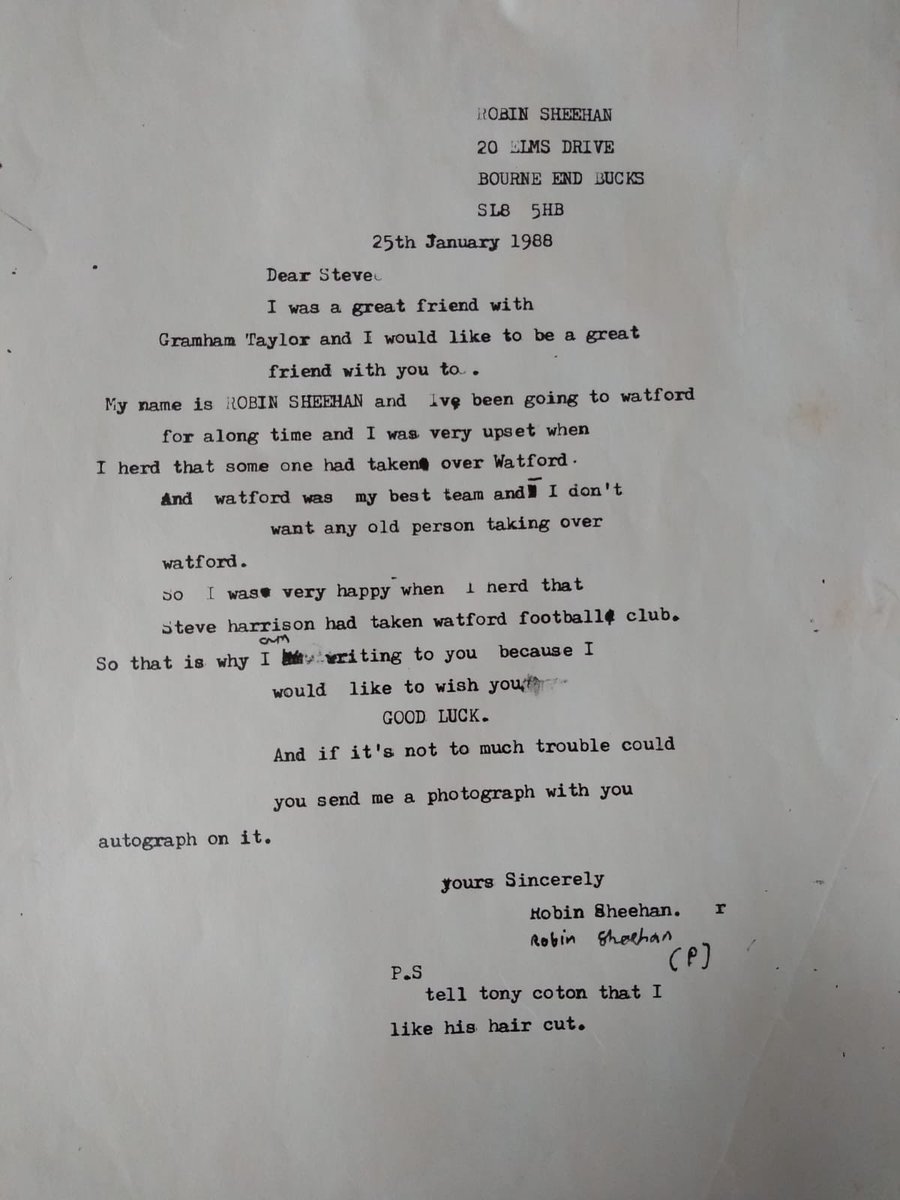 easymark2010's tweet image. @watfordpodcast, @WatfordFC , @WatfordPod and @treasurywatford I though you might this recently discovered (typewritten at the age of 9-note dyslexia digit reversal) gem from my brother’s loft. #mullet #watfordfc The p.s. is a beauty.