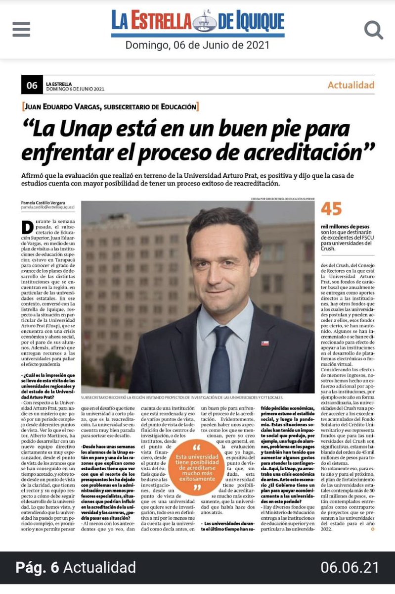 Universidad Arturo Prat Santiago (@stgounap) on Twitter photo La <a href="/unapcl/">U. Arturo Prat</a> he desarrollado un trabajo responsable y coherente frente a los desafíos internos y externos, y debemos someternos a la evaluación que dé fe pública de sus procesos, estas opiniones de autoridades incentivan a redoblar esfuerzos para avanzar. #educacion #acreditación La <a href="/unapcl/">U. Arturo Prat</a> he desarrollado un trabajo responsable y coherente frente a los desafíos internos y externos, y debemos someternos a la evaluación que dé fe pública de sus procesos, estas opiniones de autoridades incentivan a redoblar esfuerzos para avanzar. #educacion #acreditación