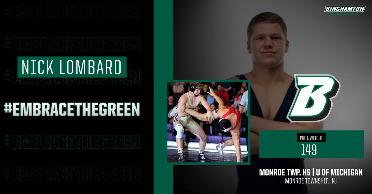 BearcatsWrestle's tweet photo. Welcome to Binghamton @NickLombard1!! #embracethegreen https://t.co/j8KJ3srJTN