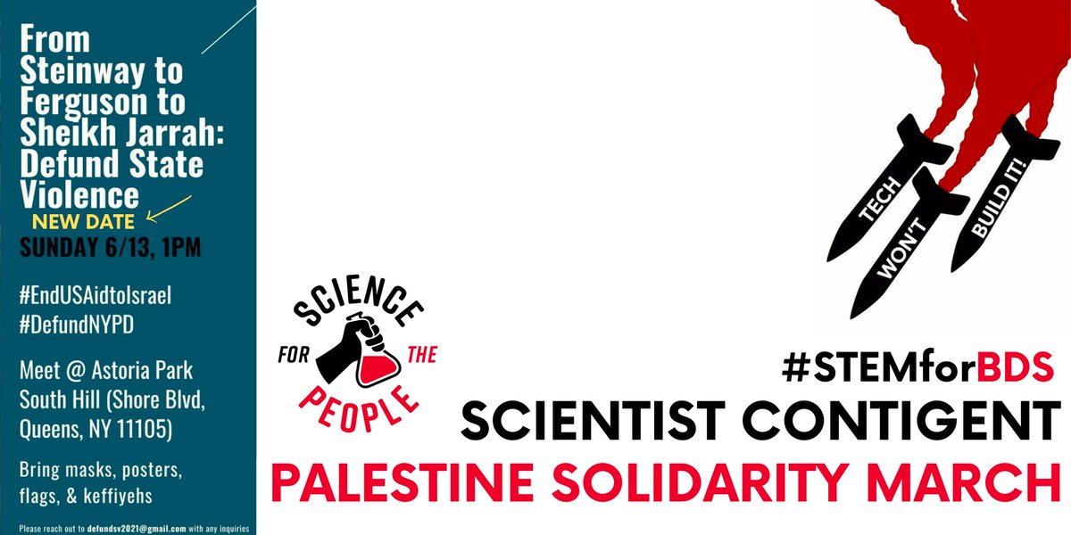 sftporg's tweet photo. 📣 NYC - NEW DATE! 6/13

Join the STEM workers contingent of the march against state violence from #Ferguson to #SheikhJarrah. Organizing w STEM workers to push for the full implementation of #BDS in our workplaces &amp; unions.

#TechWontBuildIt #STEMforBDS https://t.co/IbLxXDoPtn