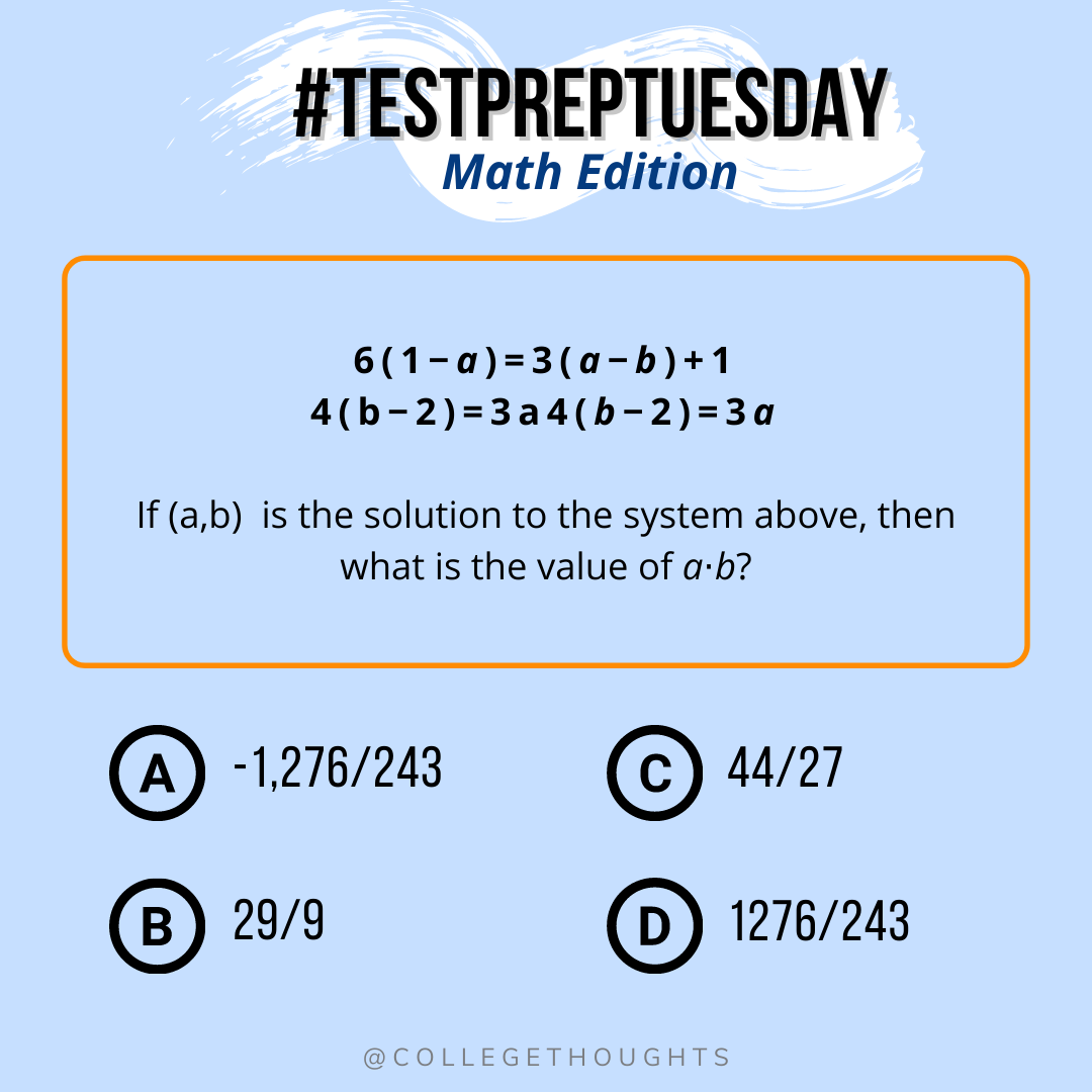 #TestPrepTuesday is back! 

This time we're coming with a math question. As always, leave a comment with your answer and tag a friend so they can participate as well! Be sure to follow us over on Instagram to see the correct answer: buff.ly/3hXGSz0