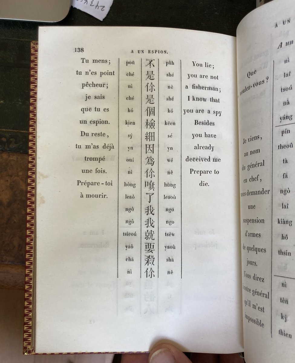 This, from Dabry de Thiersant's "Guide des armées alliés en Chine", published in 1859 - a phrasebook produced for French and British officers in preparation for the Second Opium War in China - may be the single best entry in any foreign phrasebook, ever.