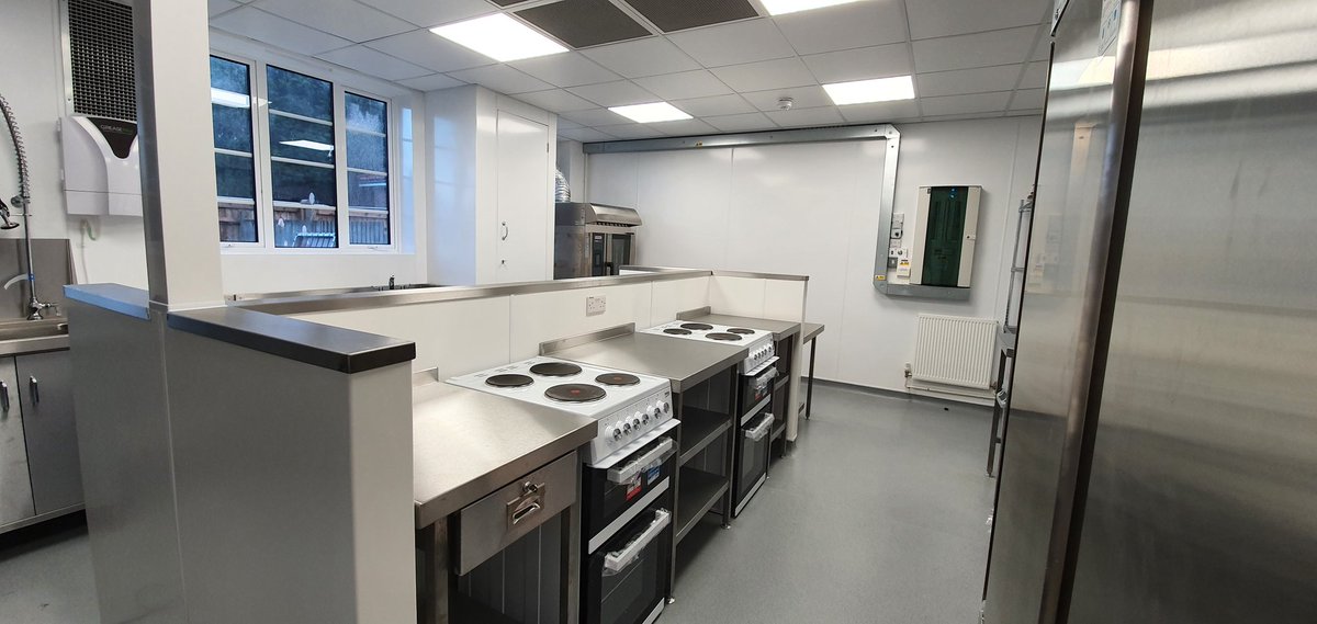 A recently completed #school #training #kitchen. All #structural #calculations, #building work, wall #cladding, #vinyl #flooring, #ceiling, #ventilation, #MandE and #catering #equipment by Indigo Catering Equipment