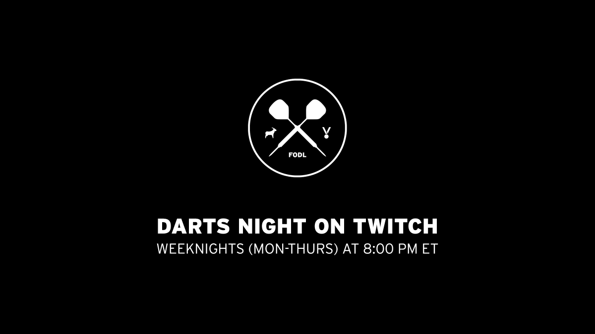FODartLeague's tweet photo. TRIPLEHEADER TUESDAY!

8:00 PM ET - FODL B: Dilly Dilly vs. Rolling20s
9:00 PM ET - FODL E: Blademau5 vs. Mac Attack
10:00 PM ET - FODL D: Triple T vs. Beef Easy

The Ironman of Casting, Liberty Fires, has the call live on Twitch: https://t.co/TmhVN9XEBw https://t.co/mVGHArJKr9
