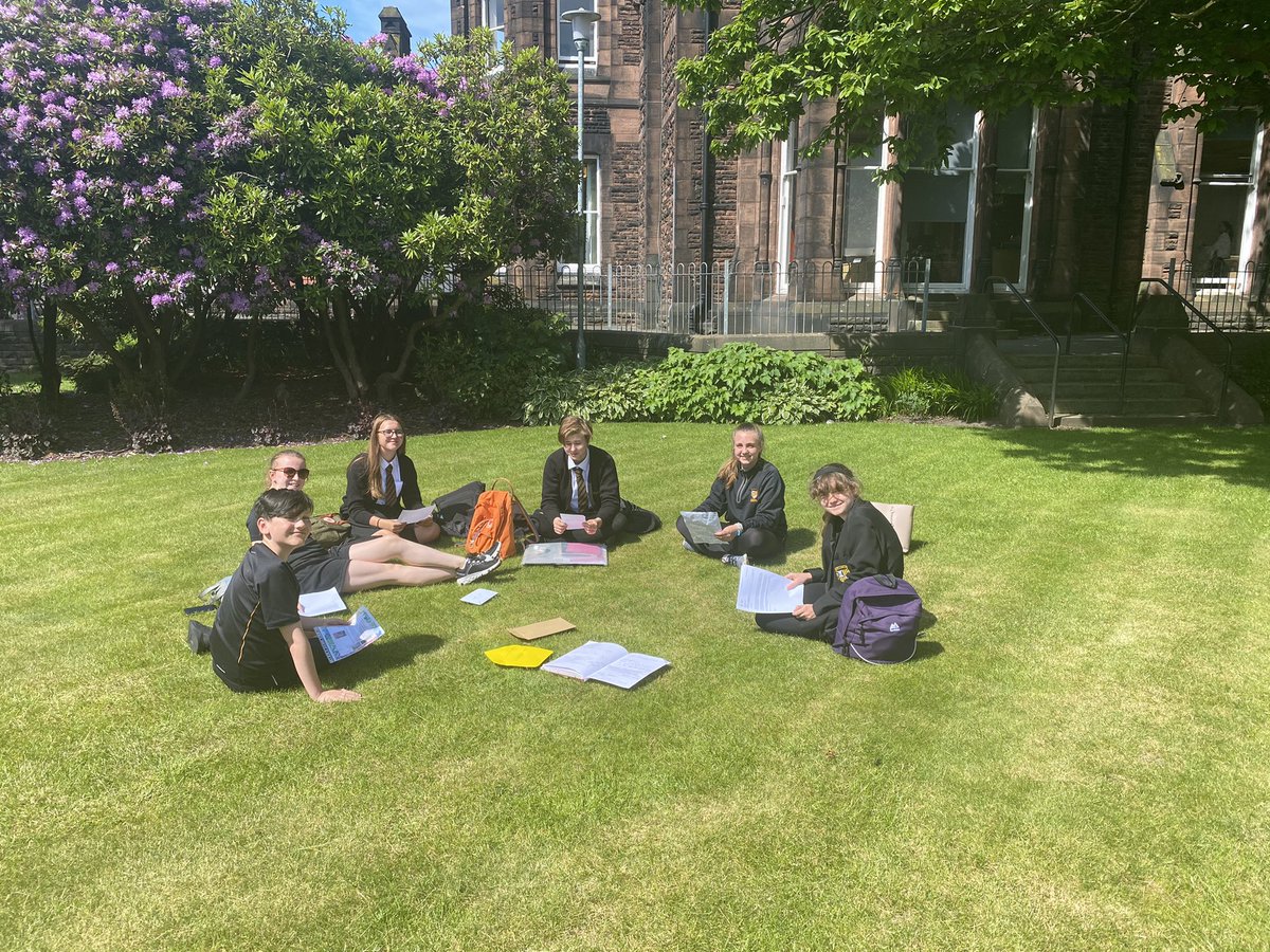 CaldiesCouncil's tweet photo. Recruitment time! Members of our school council met tonight on the memorial lawn to read the Year 7 applications - who will join this fantastic team?   #exciting #recruitment #newideas #teamwork  #schoolcouncil #sunshine https://t.co/cmzLk2Iv8T