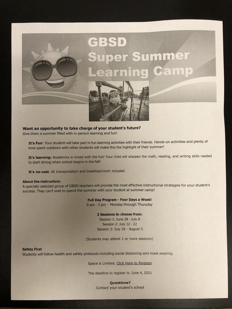 GRMS is hosting Summer Learning Camp. For more information, contact Mr. Acevedo at 503-667-6900. #grmstbirds #letsgogrms #LetsGoGBSD